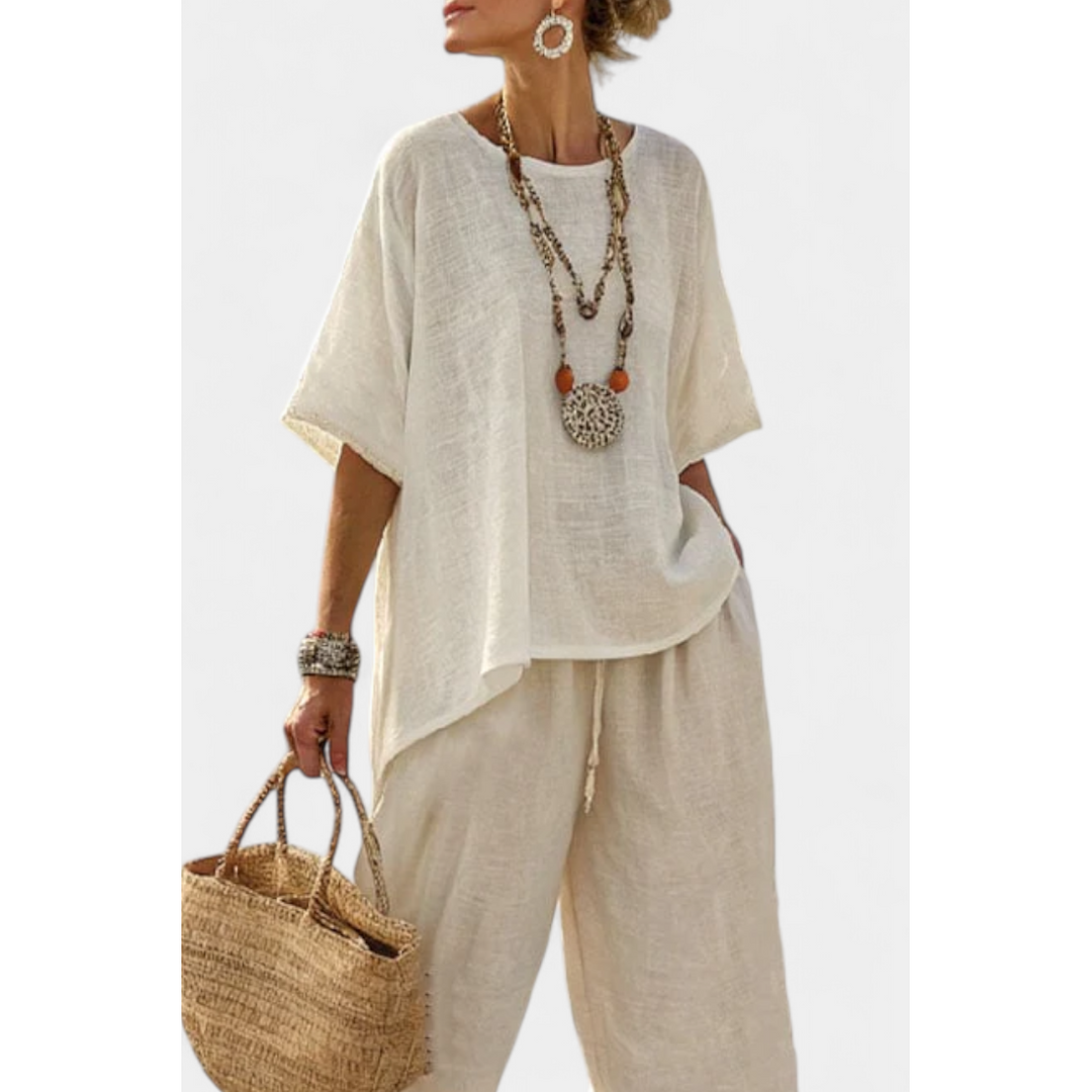 Asymmetric Hem Top And Wide-Leg Trouser Set