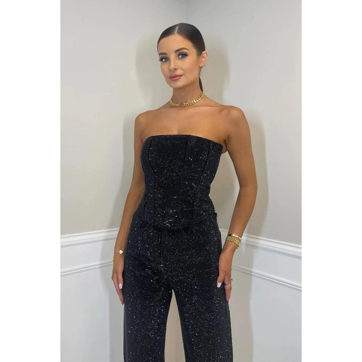 Sequin-Look Strapless Wide-Leg Jumpsuit