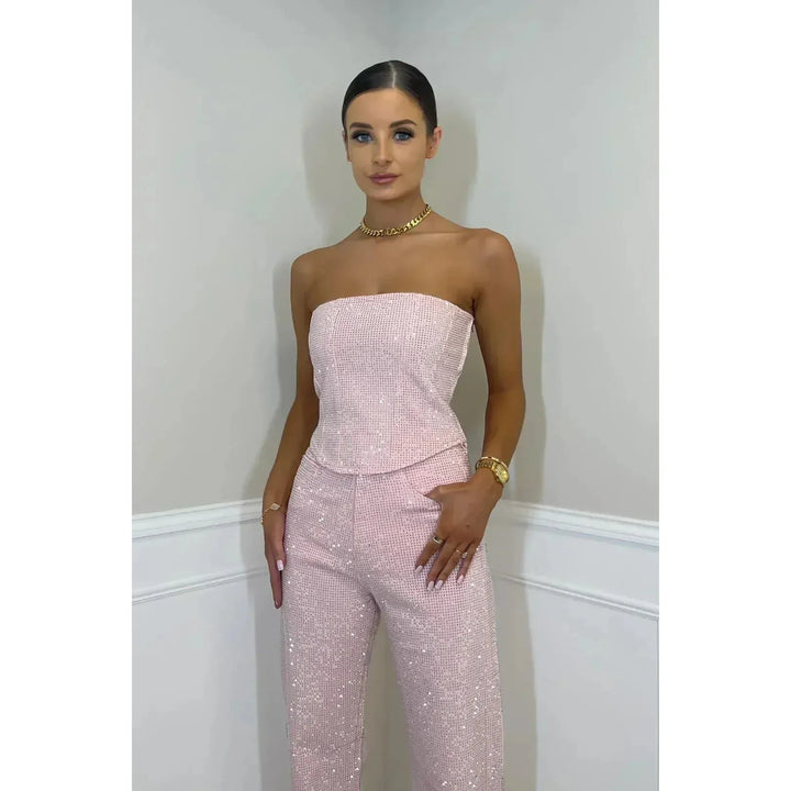 Sequin-Look Strapless Wide-Leg Jumpsuit