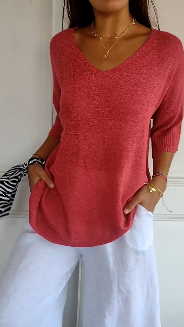 Lightweight V-Neck Knit Top