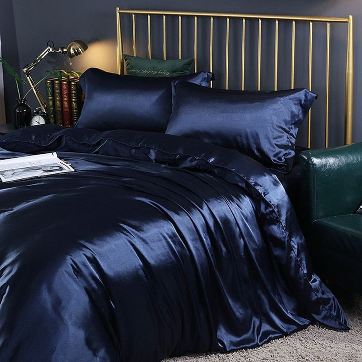 Luxury Silk/Satin Bedding Set (4-Piece) - SilkSleep-150cm Fitted Sheet + Duvet 200x230cm + 2 Pillowcases-Royal Blue-State of Style