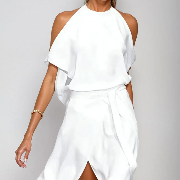 Flowy A-Line Halter Dress with Slit