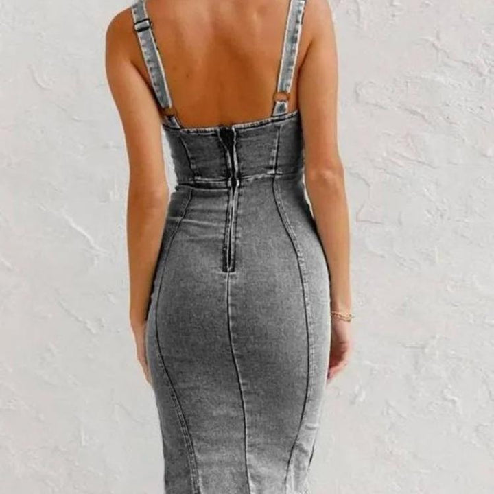 Denim-Look Pinafore Dress