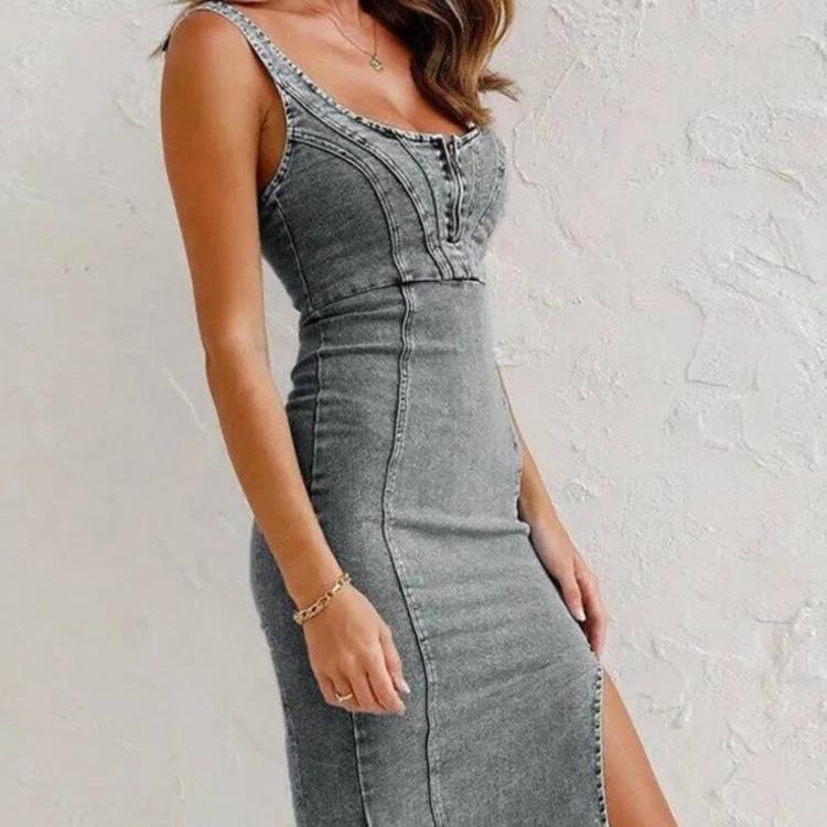 Denim-Look Pinafore Dress