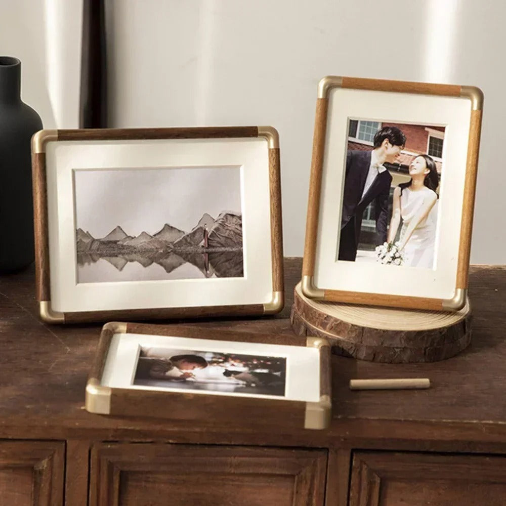 Tabletop Photo Frame | Vintage Wood & Brass Design