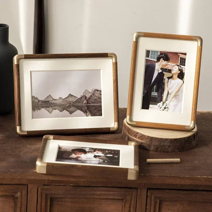 Tabletop Photo Frame | Vintage Wood & Brass Design