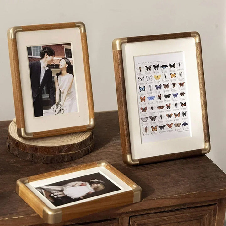 Tabletop Photo Frame | Vintage Wood & Brass Design
