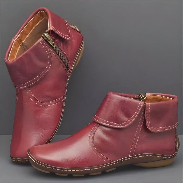 Fold-Cuff Leather-Look Ankle Boots