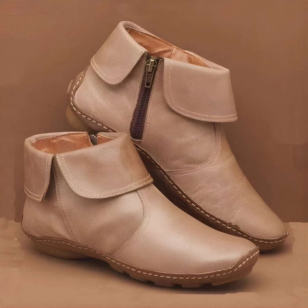 Fold-Cuff Leather-Look Ankle Boots