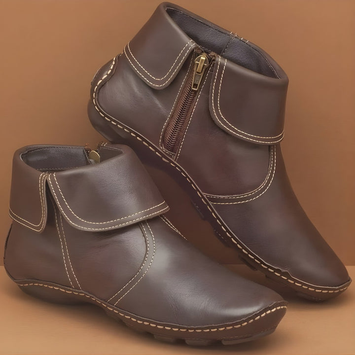 Fold-Cuff Leather-Look Ankle Boots