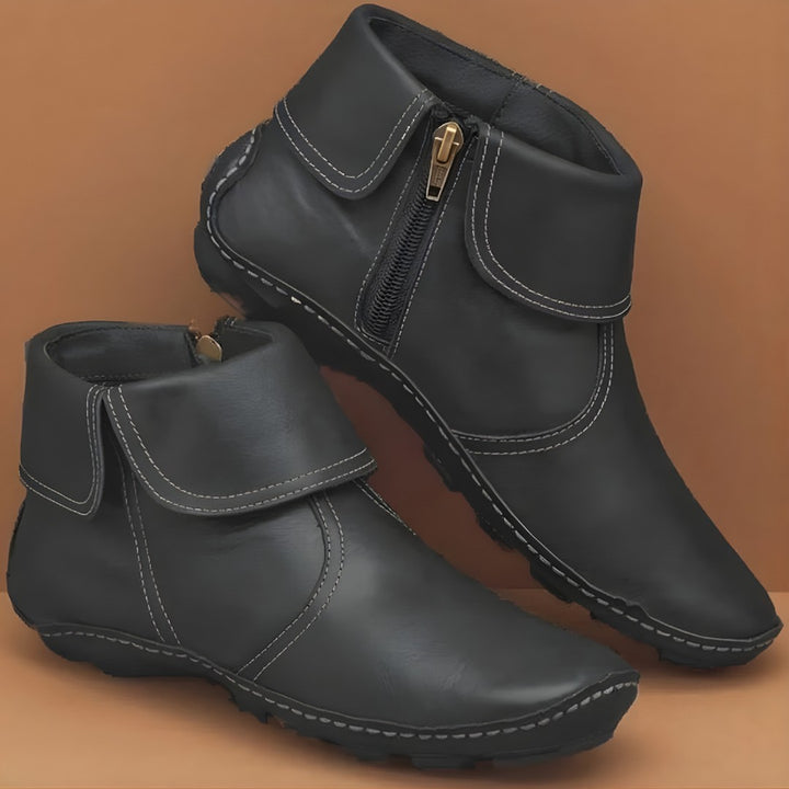 Fold-Cuff Leather-Look Ankle Boots