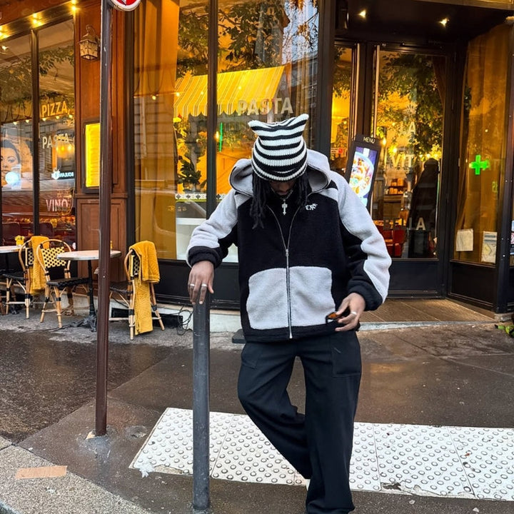 Colour-Block Sherpa Fleece Jacket