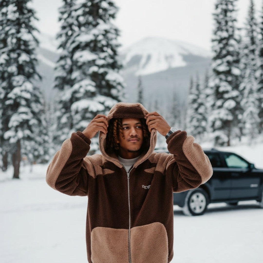 Colour-Block Sherpa Fleece Jacket