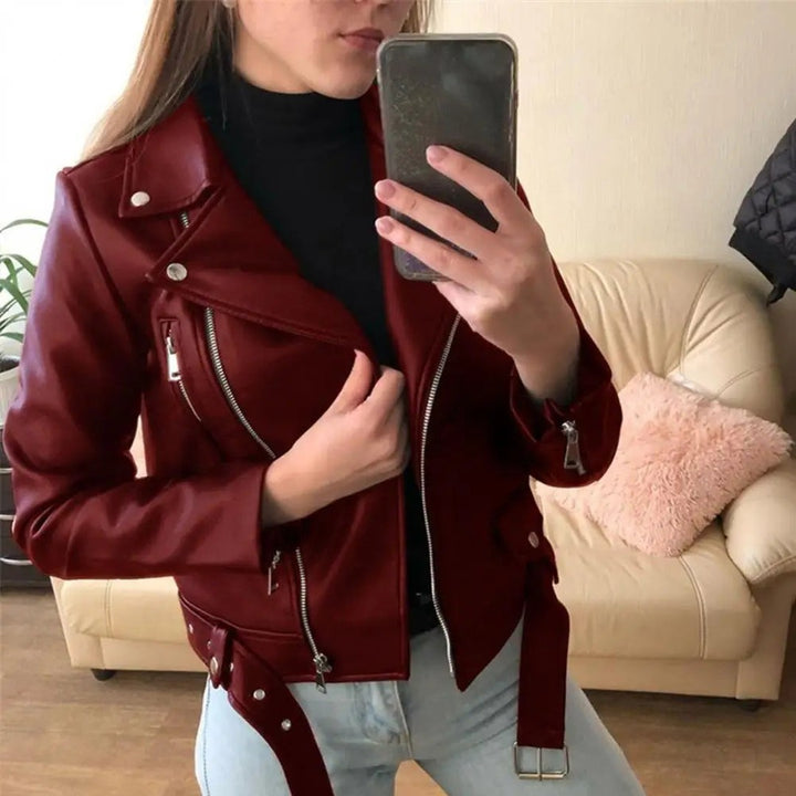 Belted Leather-Look Biker Jacket