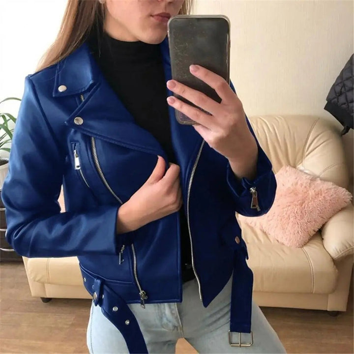 Belted Leather-Look Biker Jacket