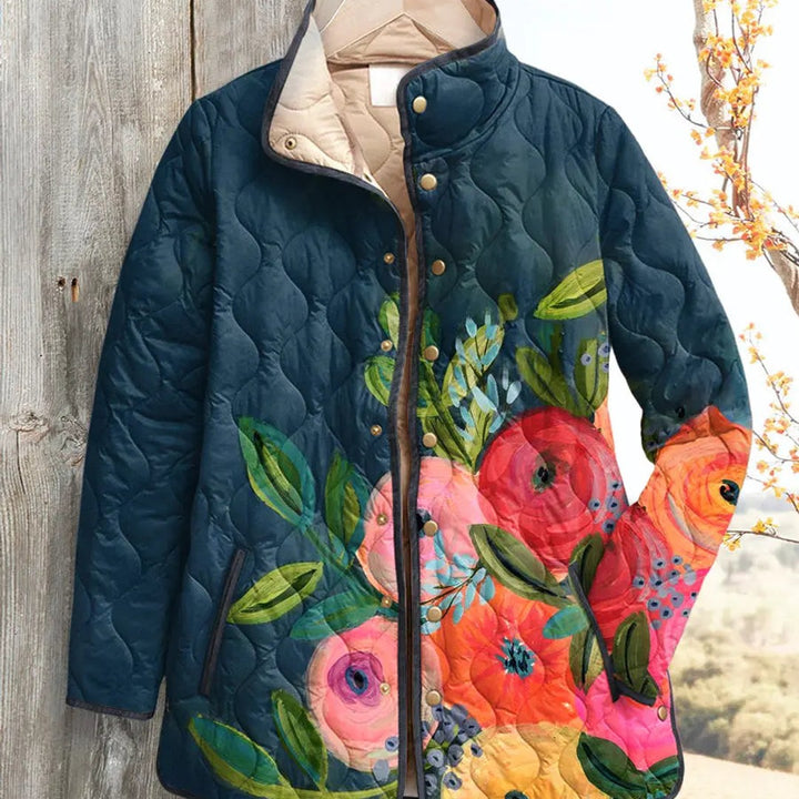 Teal Painted Floral Quilted Jacket