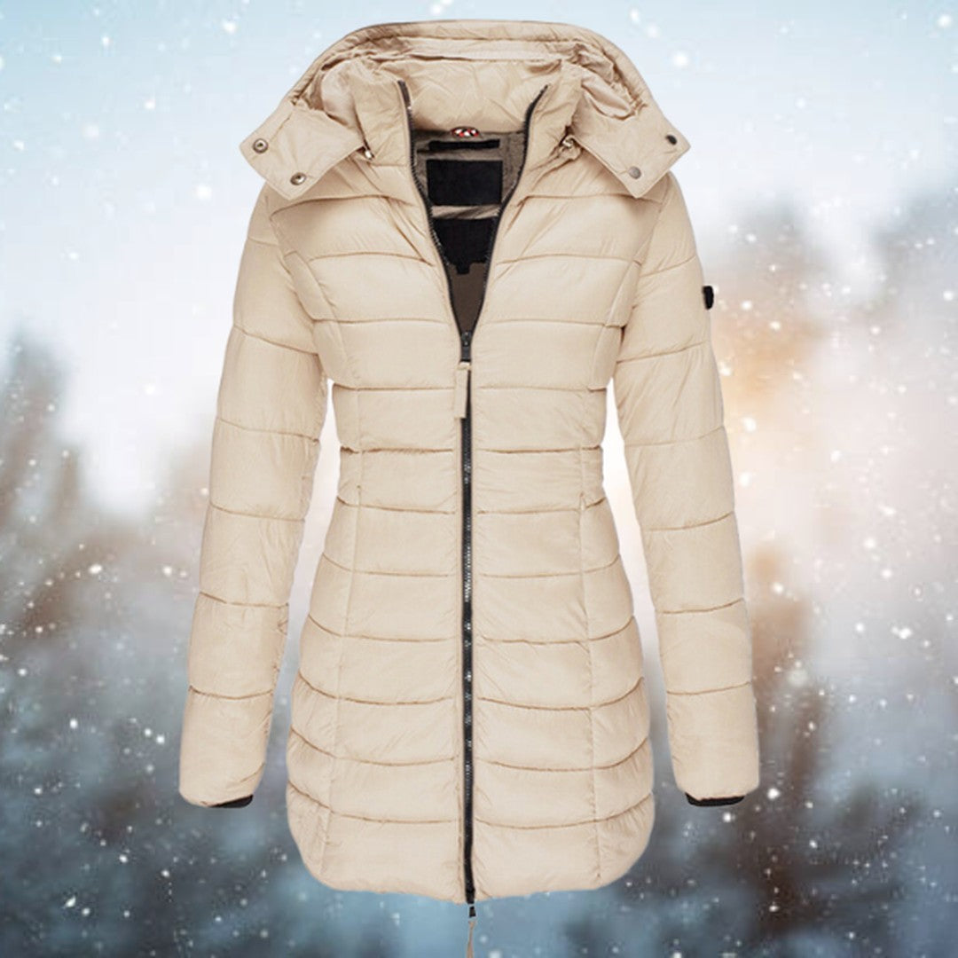 Women’s Quilted Hooded Puffer Coat – Long Winter Layer for City Days and Outdoor Wear