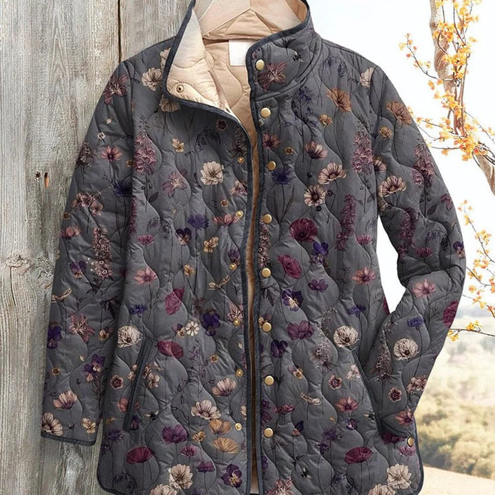 Grey Wildflower Print Quilted Jacket