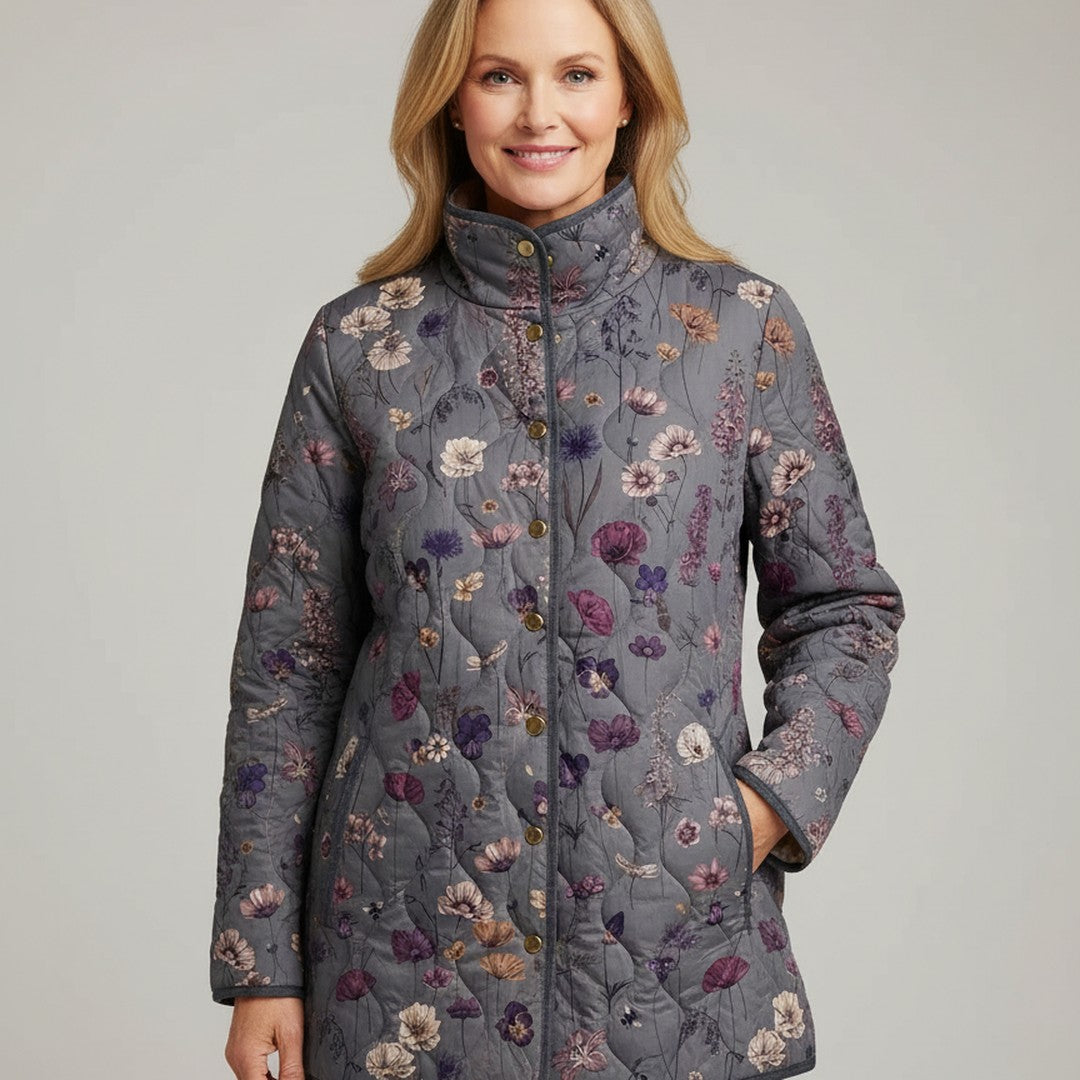Grey Wildflower Print Quilted Jacket
