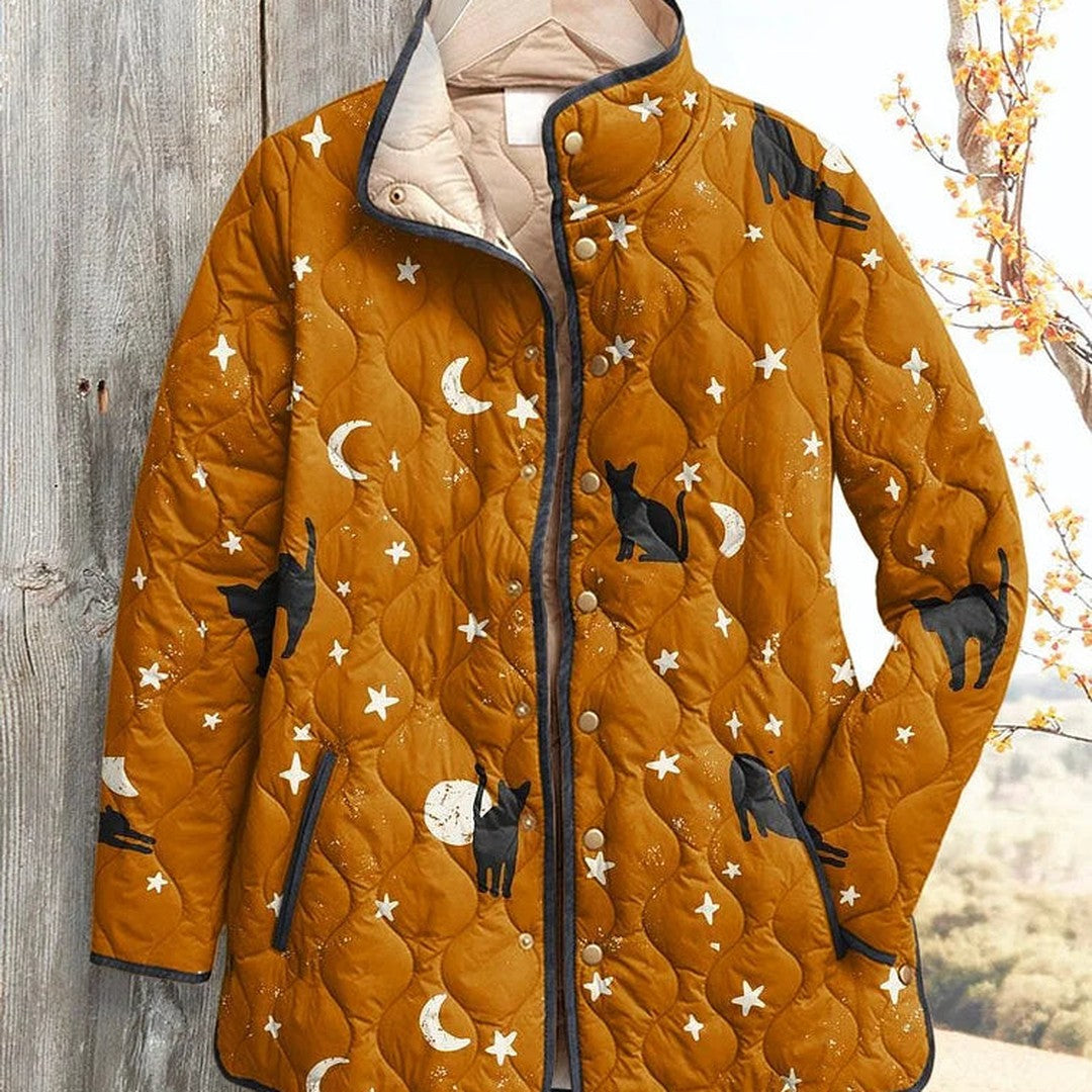 Cat and Moon Print Quilted Jacket