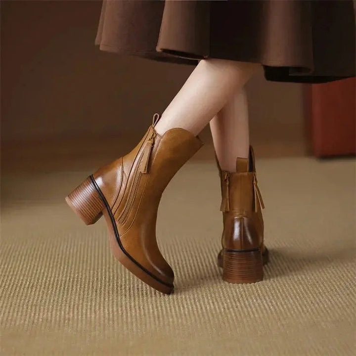 Leather-Look Side-Zip Block Heel Boots