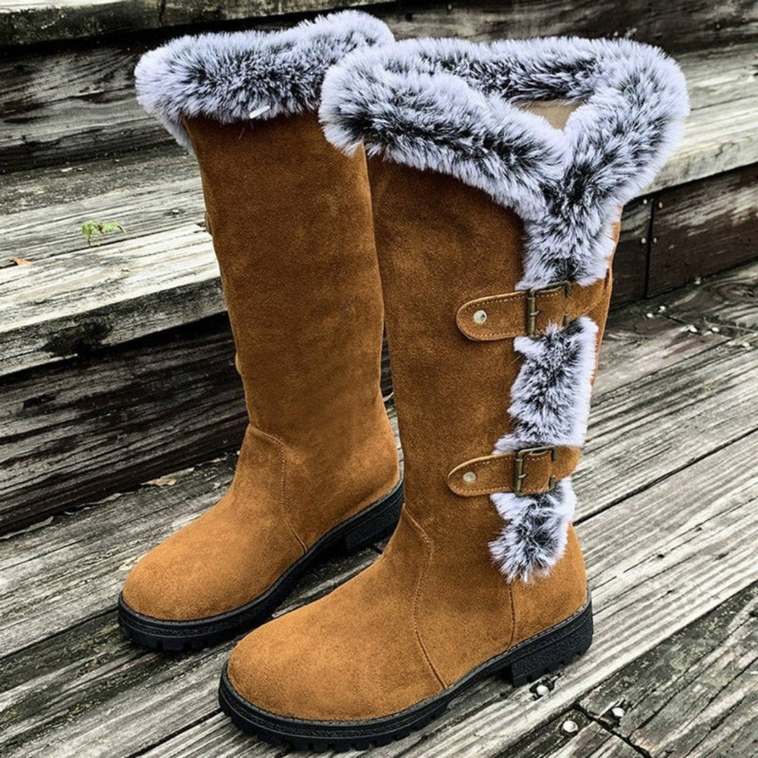 Women’s Tall Winter Boots with Buckle Detail – Warm Cold-Weather Footwear for Everyday Wear