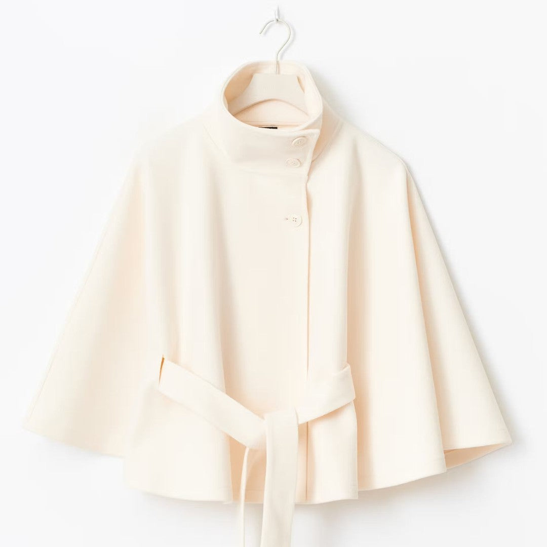 Women's Belted Wool Cape Coat with High Collar - photo 6