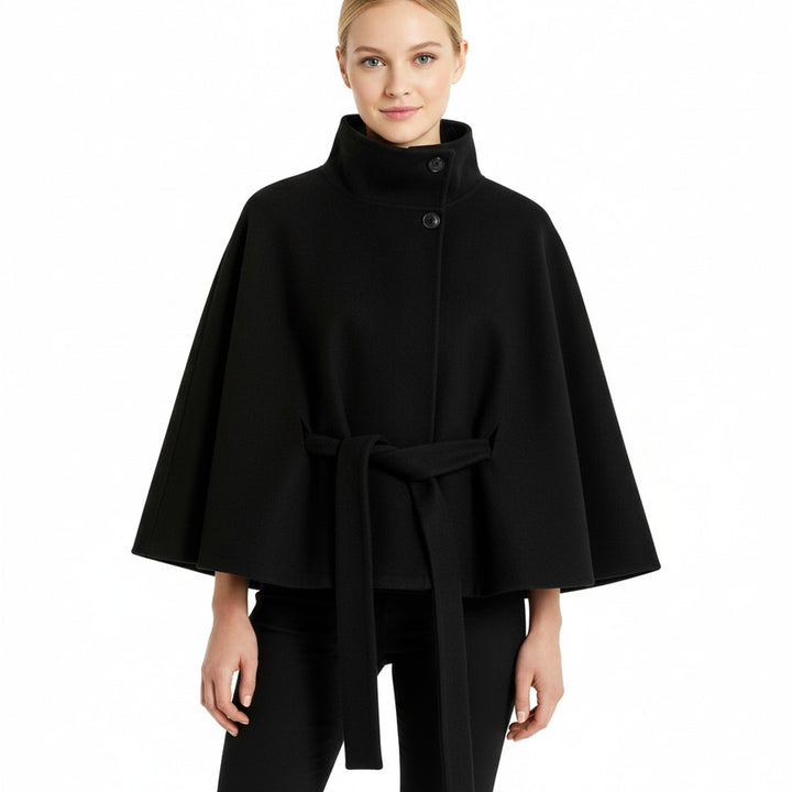Women's Belted Wool Cape Coat with High Collar - photo 8