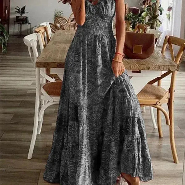 Boho Ruffle V-Neck Maxi Dress