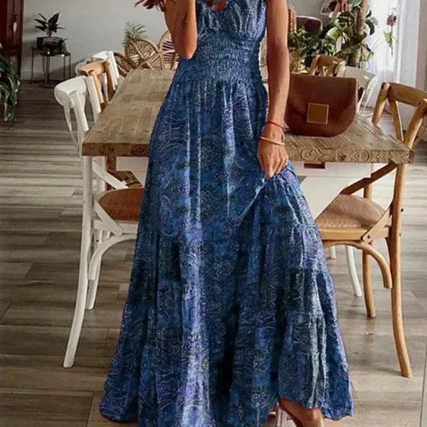 Boho Ruffle V-Neck Maxi Dress