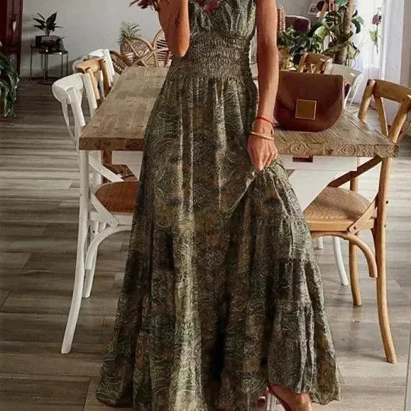 Boho Ruffle V-Neck Maxi Dress