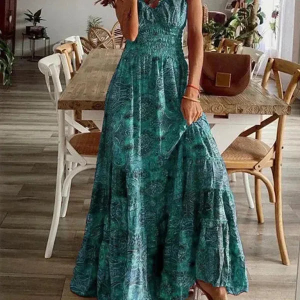 Boho Ruffle V-Neck Maxi Dress