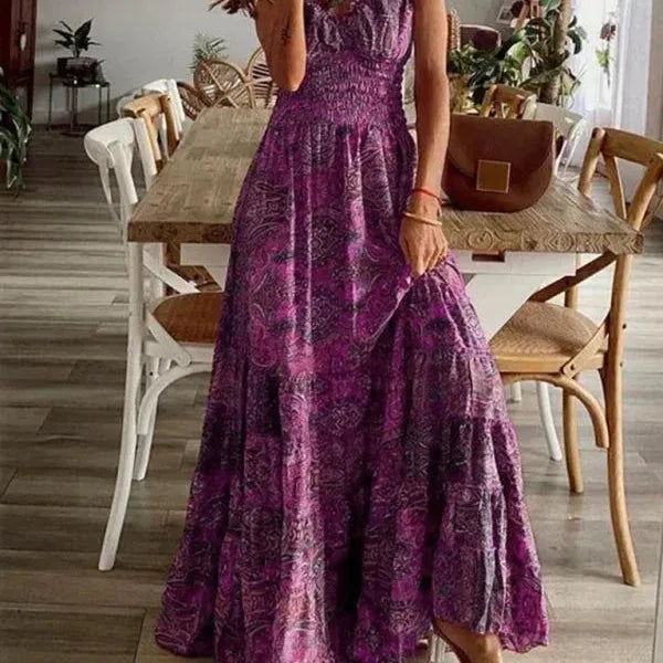 Boho Ruffle V-Neck Maxi Dress