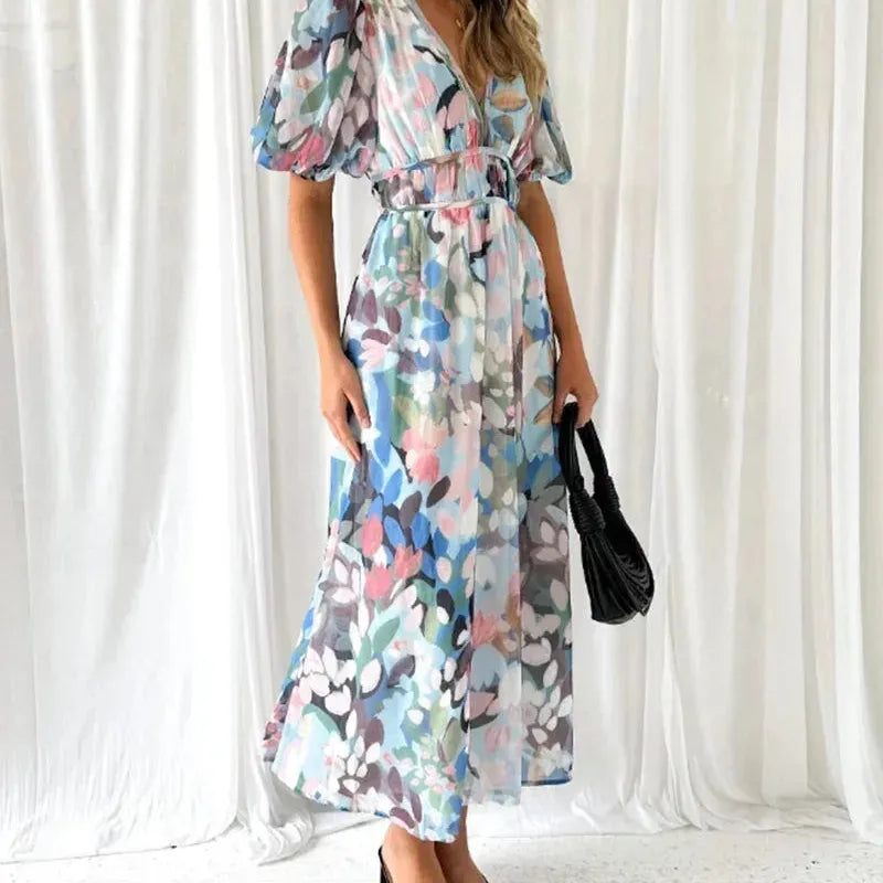 Floral Long Sleeve V-Neck Maxi Dress