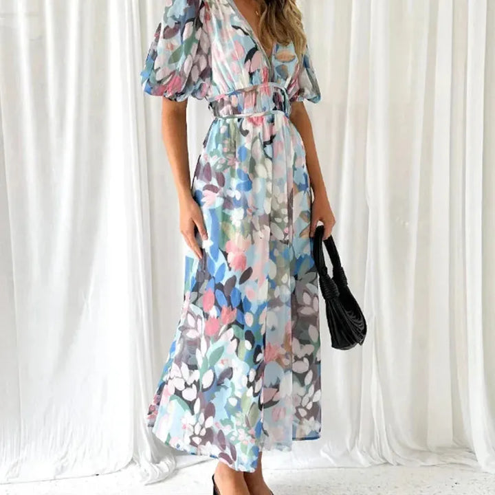 Floral Long Sleeve V-Neck Maxi Dress