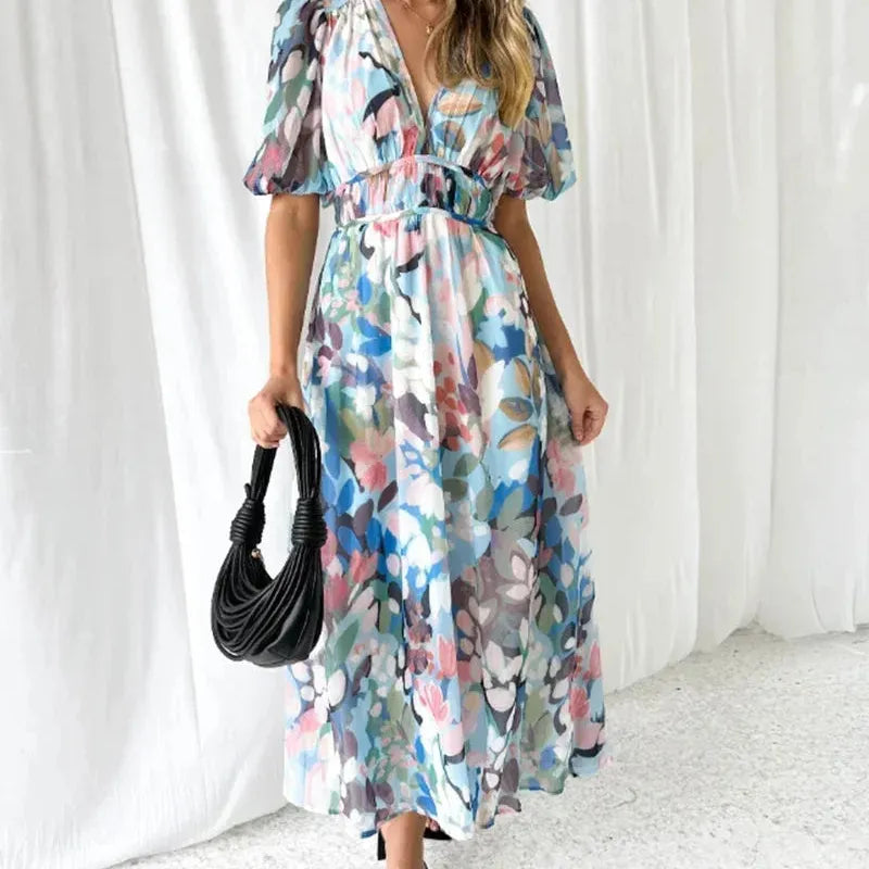 Floral Long Sleeve V-Neck Maxi Dress