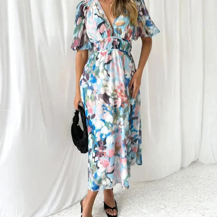 Floral Long Sleeve V-Neck Maxi Dress