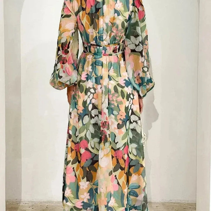 Floral Long Sleeve V-Neck Maxi Dress