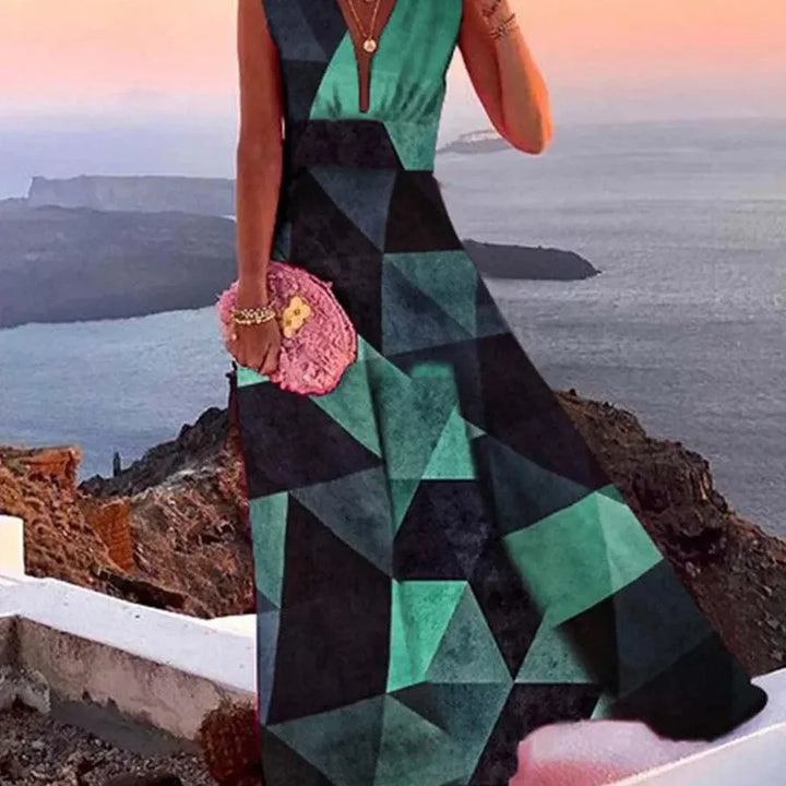 Backless V-Neck Flared Maxi Dress