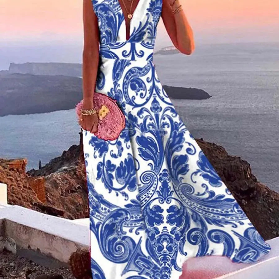 Backless V-Neck Flared Maxi Dress