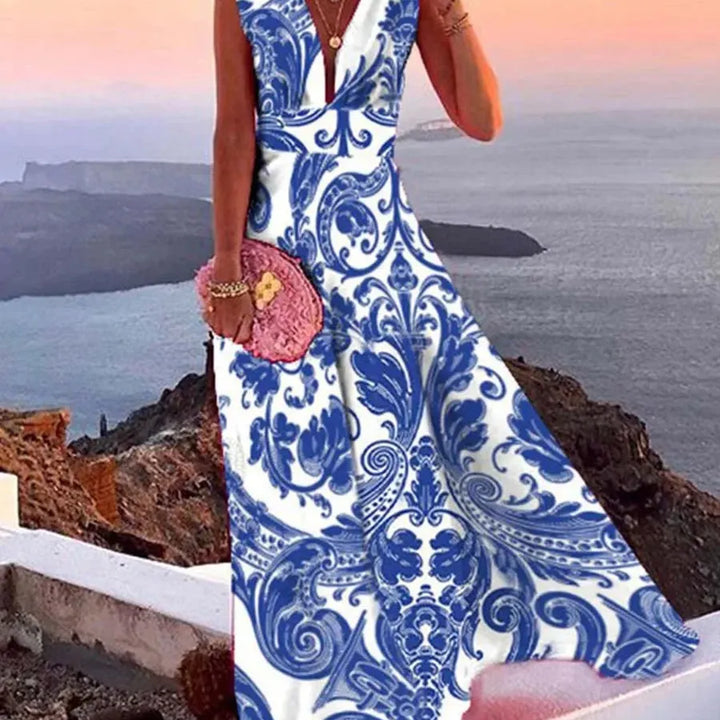 Backless V-Neck Flared Maxi Dress