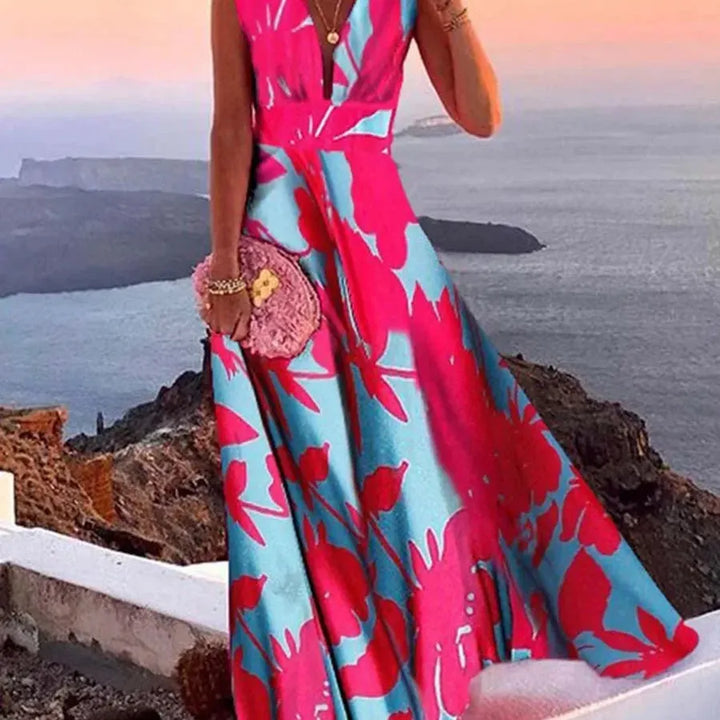 Backless V-Neck Flared Maxi Dress