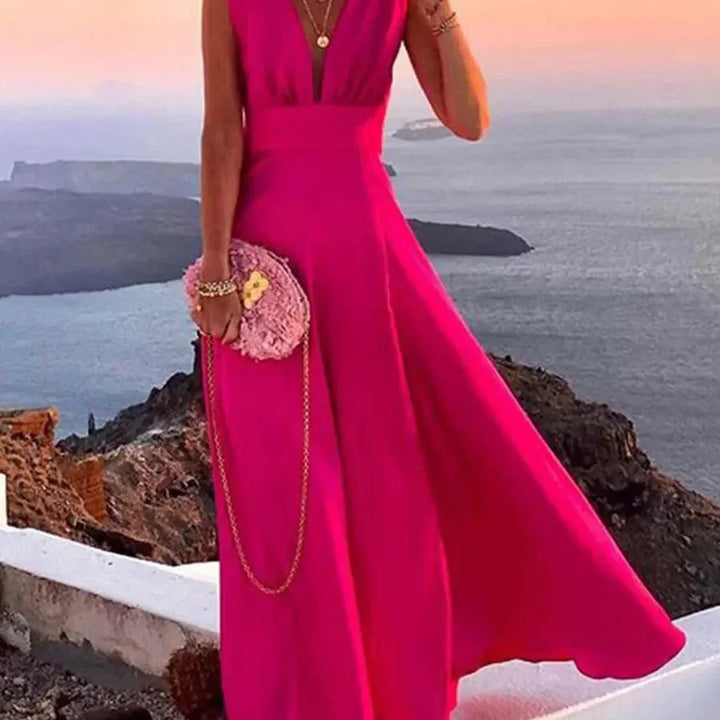 Backless V-Neck Flared Maxi Dress