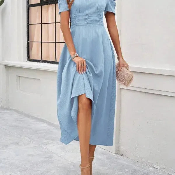 V-Neck Puff Sleeve Midi Dress