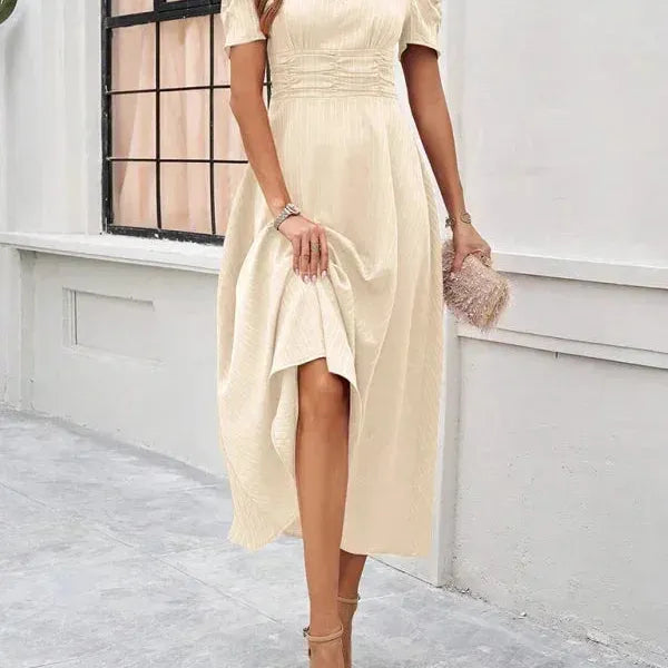 V-Neck Puff Sleeve Midi Dress