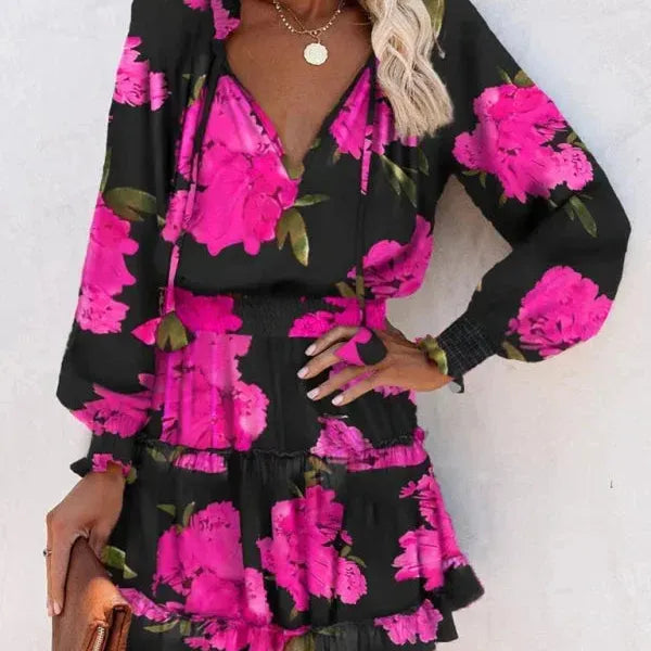 Short Ruffle Print Dress