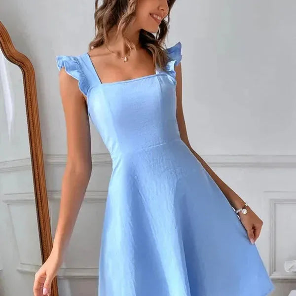 Ruffle Sleeve Flared Mini Dress