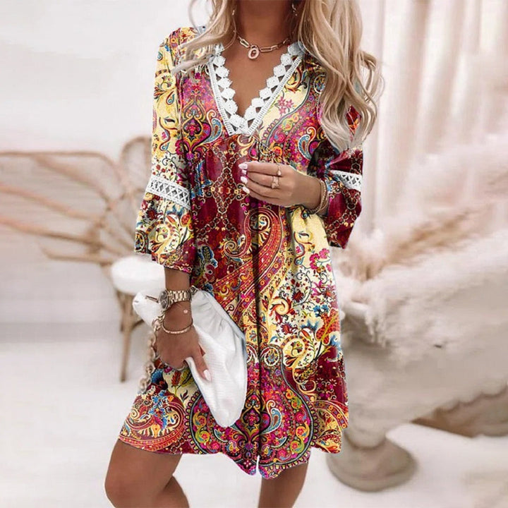 Floral Tiered Maxi Dress with Crochet-Look Trim