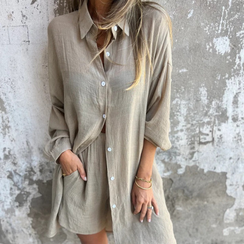 Relaxed Polo Top And Shorts Set