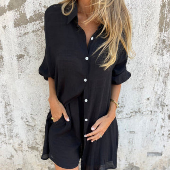Relaxed Polo Top And Shorts Set